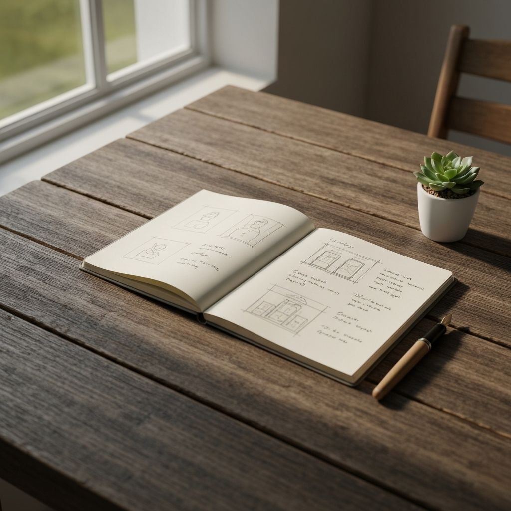 Voedingsschets planning op houten tafel